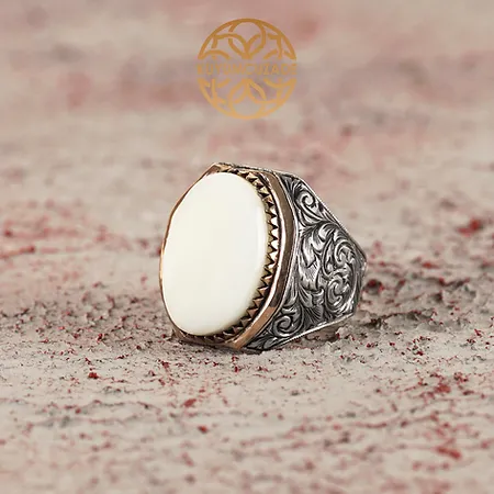 Engraved Mother-of-Pearl Silver Ring