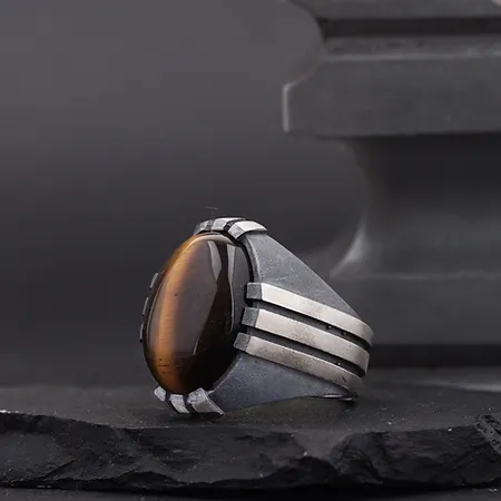 Tiger's Eye Stone-set Pençe Silver Ring
