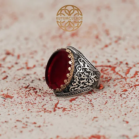 Red Fire Amber Silver Ring