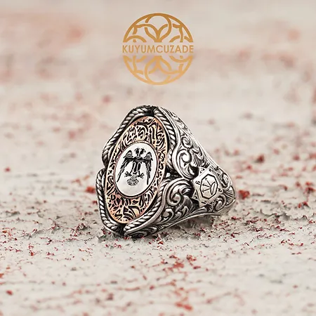 Seljuk Eagle Engraved Silver Ring