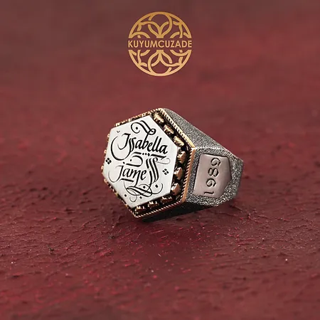 Kumlamalı Hexagon Hattat Silver Ring