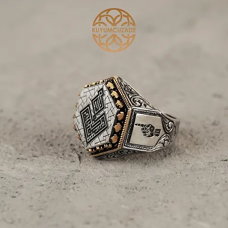 Onlara Karşı Allah Sana Yeter Engraved Silver Ring