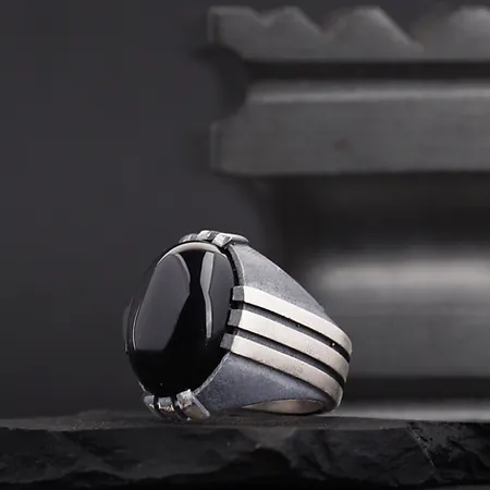 Black Onyx Stone-set Pençe Silver Ring