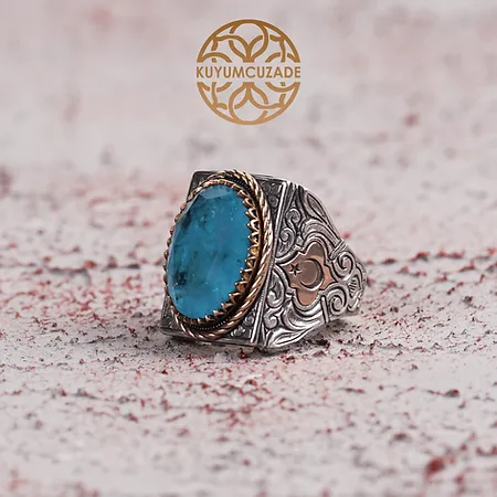 Blue Paraiba Turmalin Stone-set Engraving Engraved Silver Ring