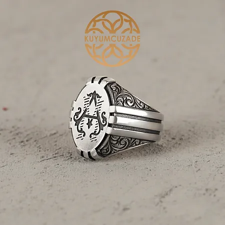 Monogram Letter Engraved Pençe Silver Ring