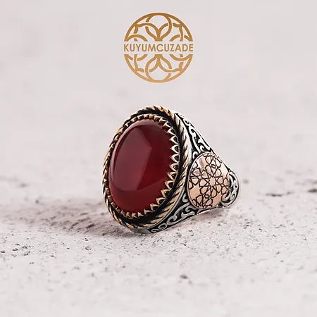 Red Fire Amber Silver Ring
