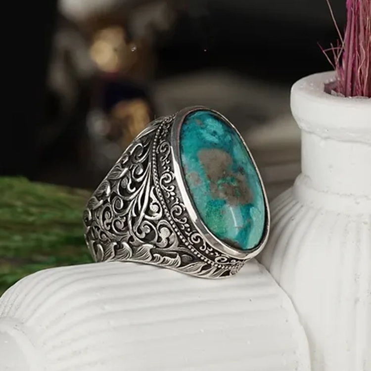 Natural Turquoise Stone-set Sarmal Special Crafted Silver Ring