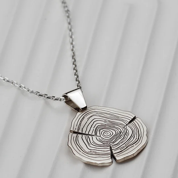 Tree Kütüğü Sarmal Desen Engraved Silver Necklace