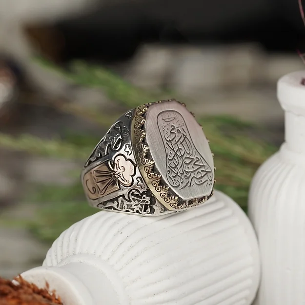 Arapça Ya Hazreti Mevlana Engraved Semazen Sembol Engraved Silver Ring