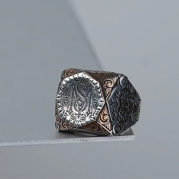 Monogram Baş Letter Engraved Özelleştirilebilir Silver Ring