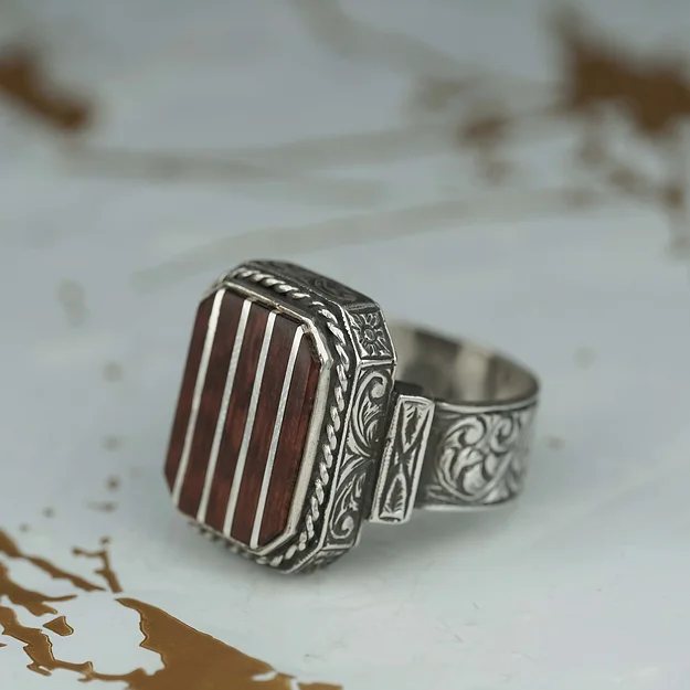 Snake Tree Silver Engraved Engraving Patterned Silver Ring