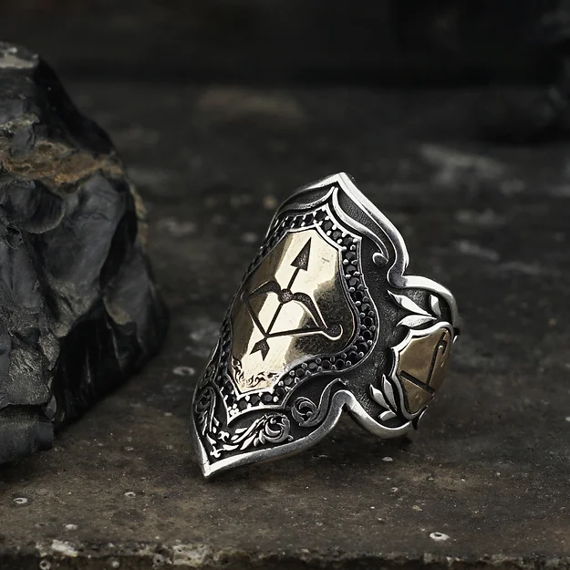 Ok Yay Engraved Arkası Light Okçu Archer Ring Silver Ring
