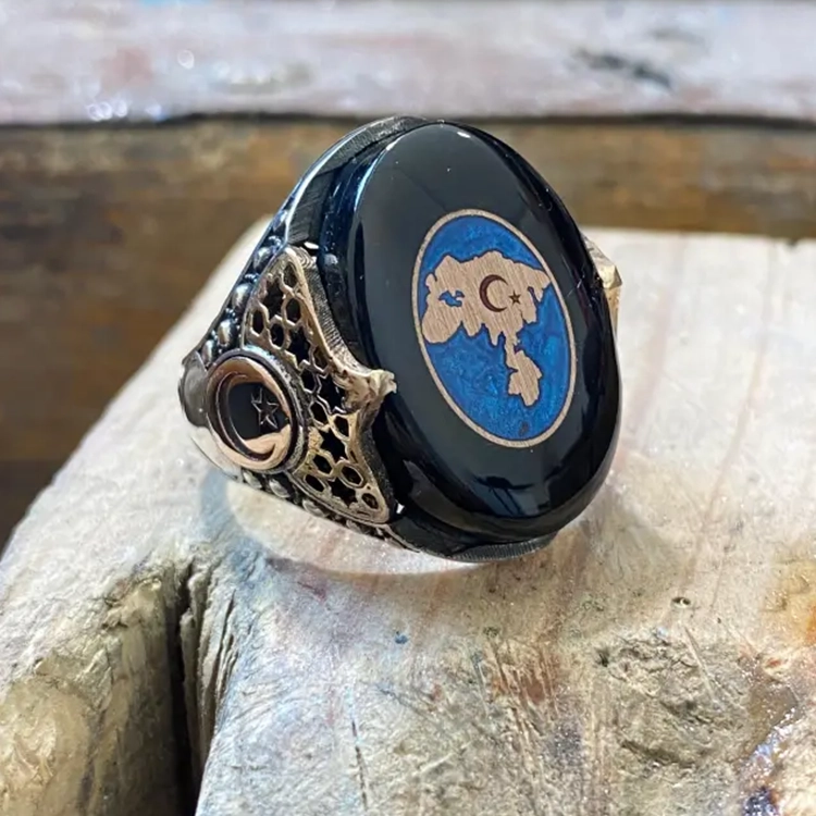Turan Union Fire Amber Stone Special Design Silver Ring