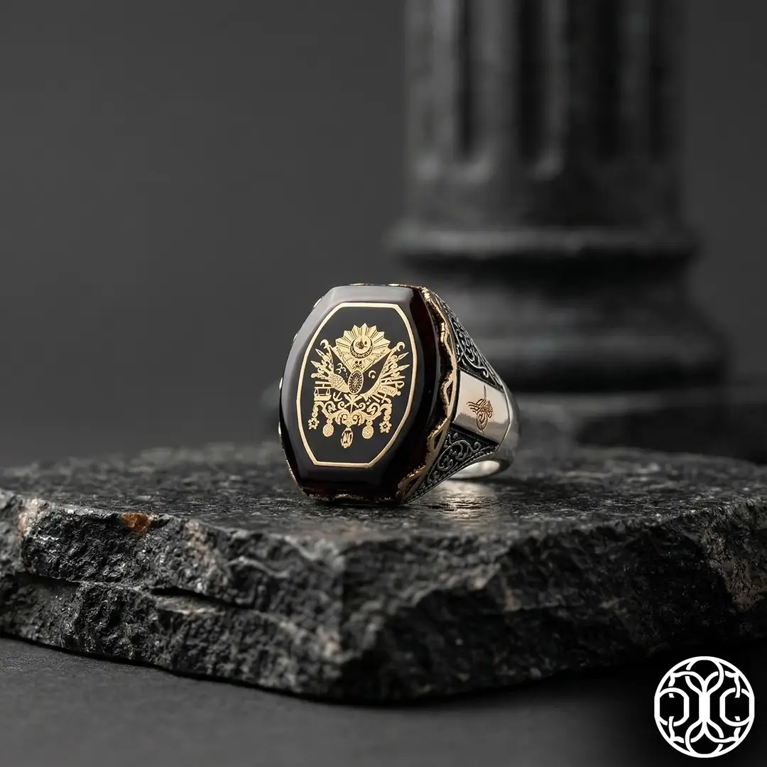 Ottoman Crested & Tughra Detailed Silver Ring