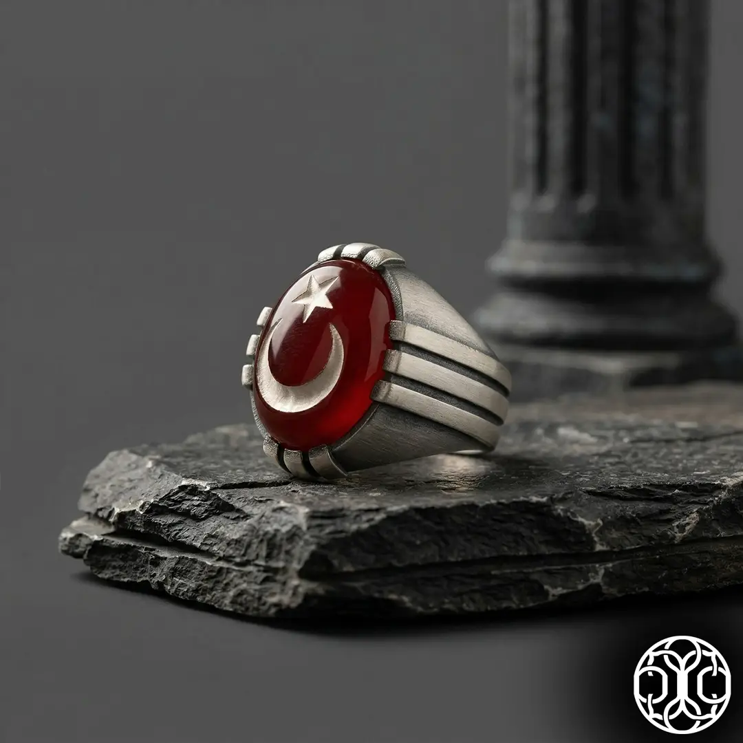 Star and Crescent Silver Ring