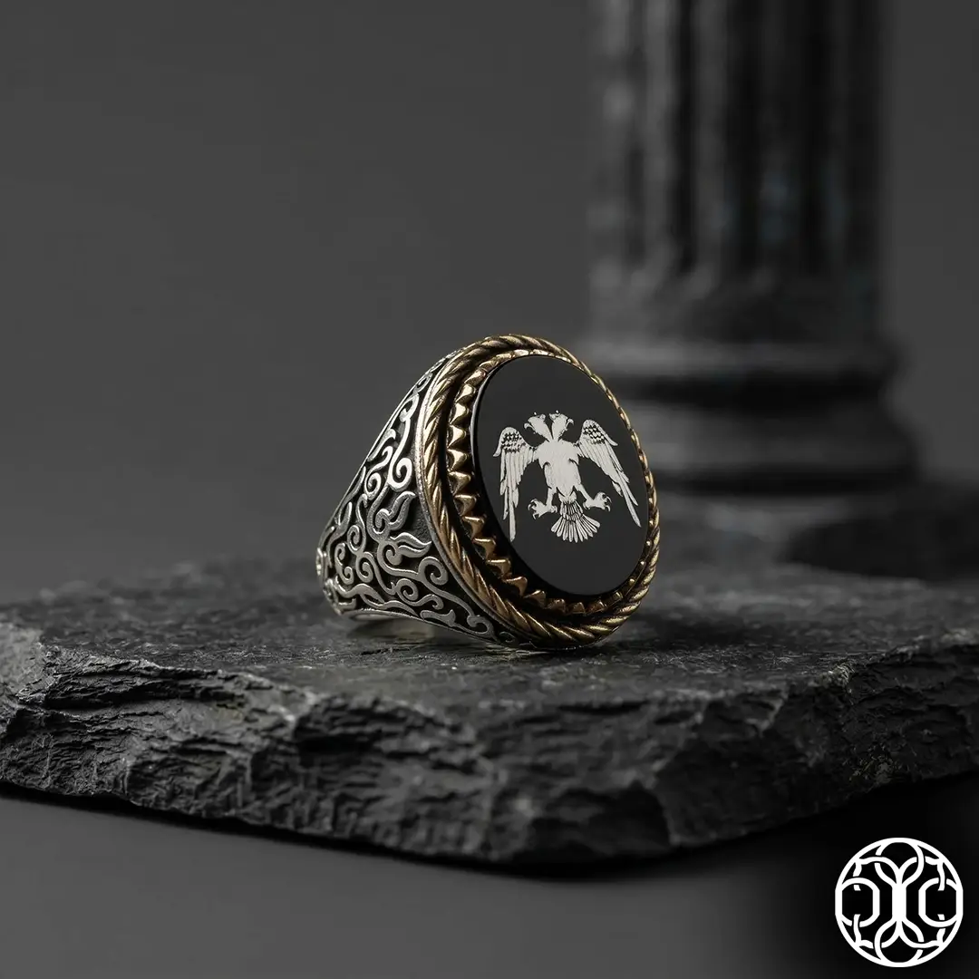 Seljuk Double-Headed Eagle Motif Silver Ring