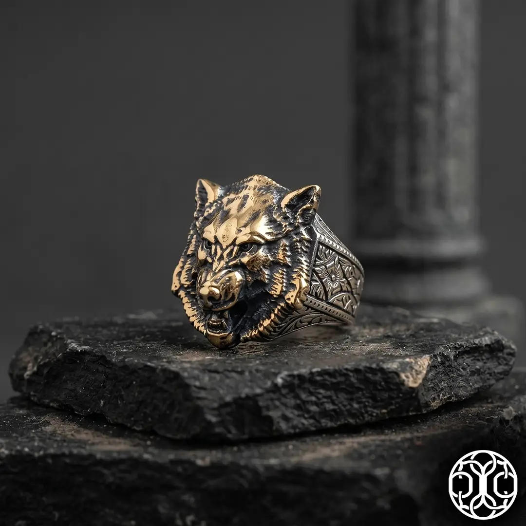 Wolf Başlı Silver Ring