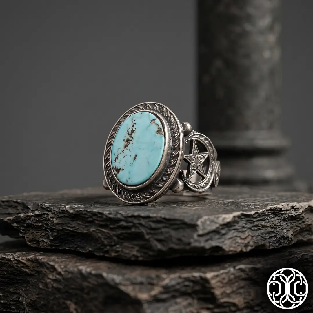 Orijinal Turquoise Stone-set El Engraving Silver Ring