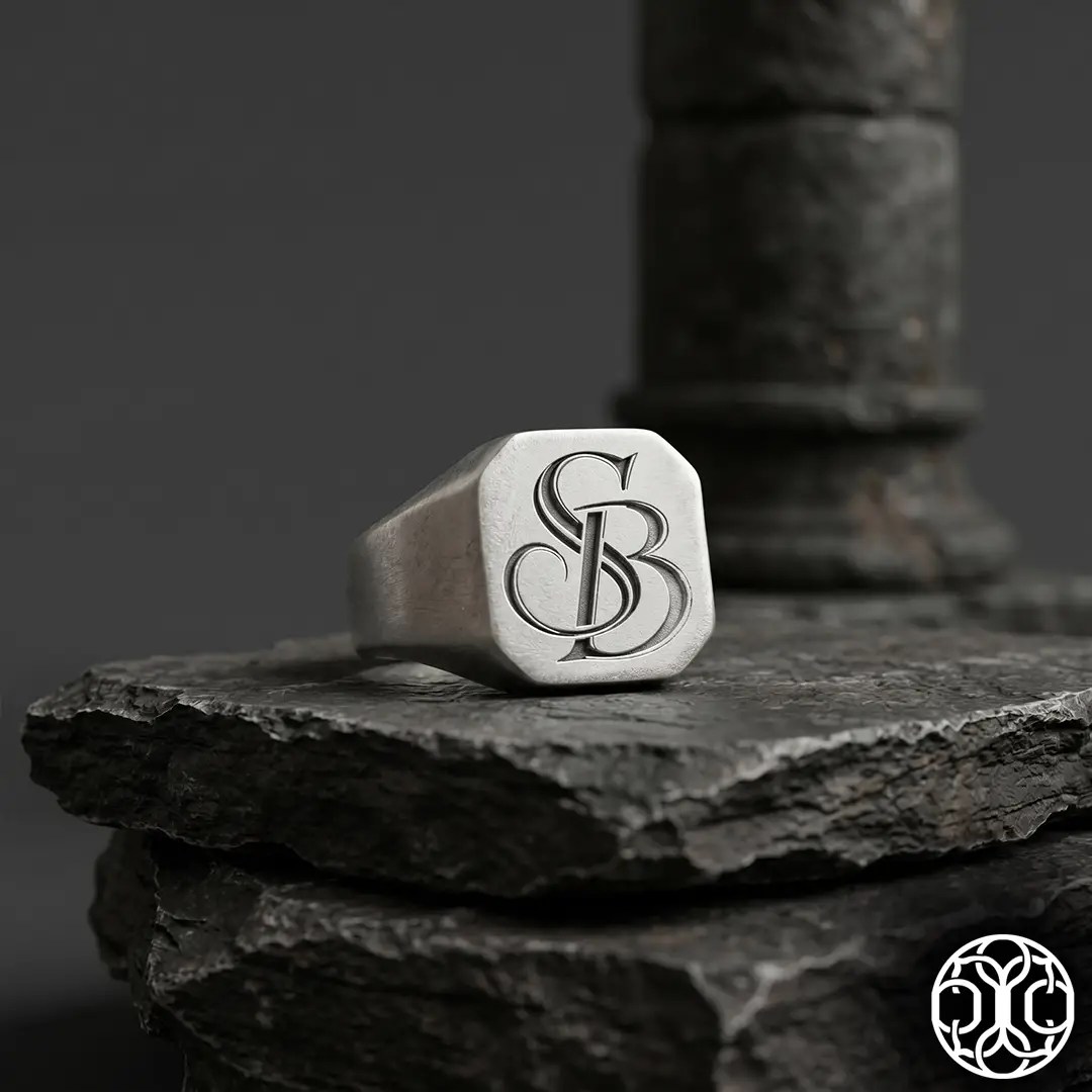 Monogram Letter Engraved Plain Silver Ring