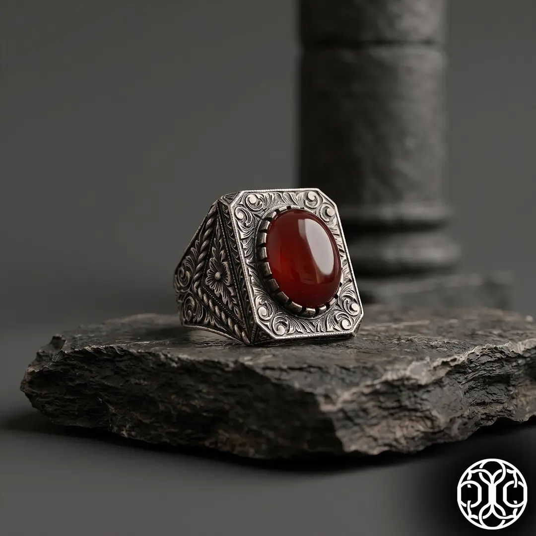 Agate Yemen Stone-set El Engraving Silver Ring