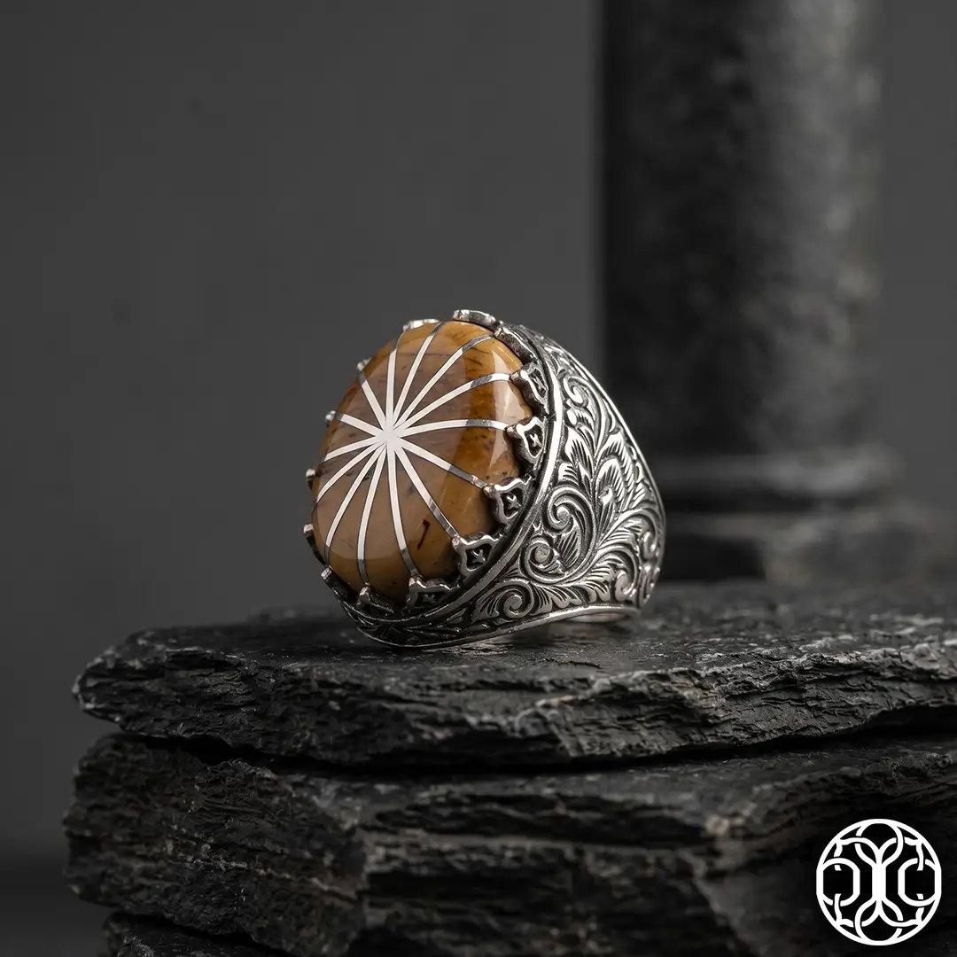 El Engraving Engraved & Silver Inlaid Kuka Seed Stone-set Ring