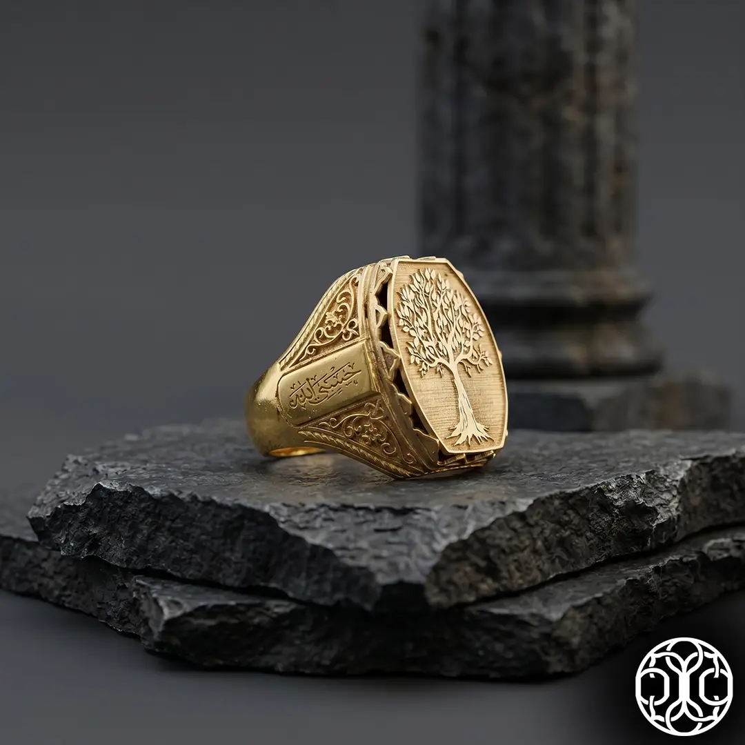 Gold Plated Hayat Tree Silver Ring