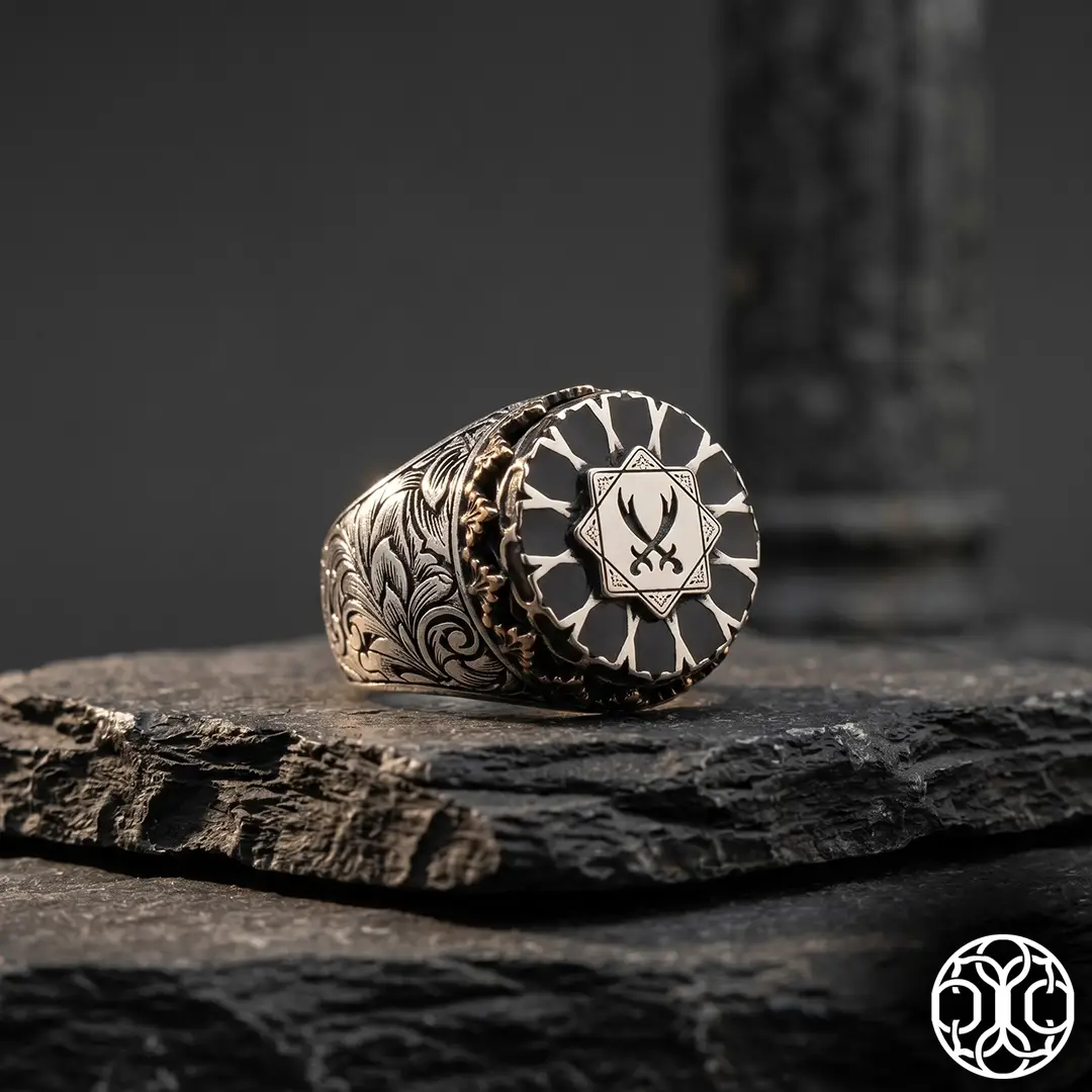 Zülfikar Hazreti Ali Sword Black Stone-set Silver Ring