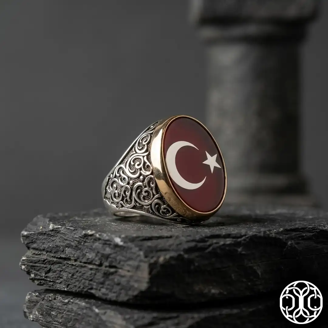 Star and Crescent Silver Ring