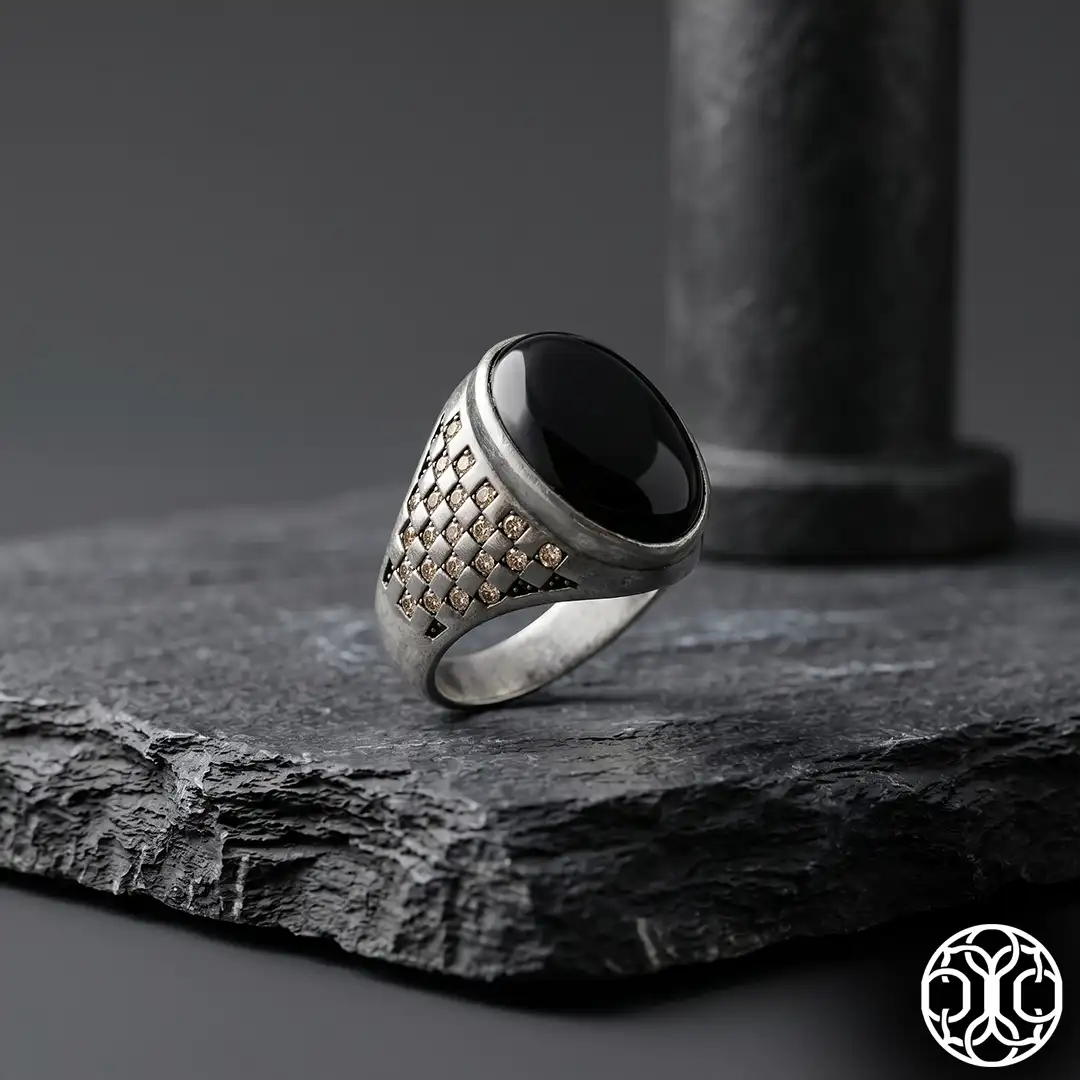 Gizemli Asalet Black Stone-set Silver Men's Ring