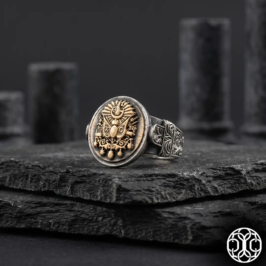 Ottoman Crested El Engraved Silver Men's Ring